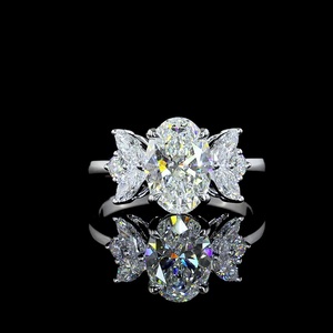 Romantic IGI Certified Lab Grown 2 Carat Oval Cut Diamond 10K-18K <b>Gold</b> <b>Ring</b> Marquise Side Stones for Women Wedding Engagement - Product Image 1