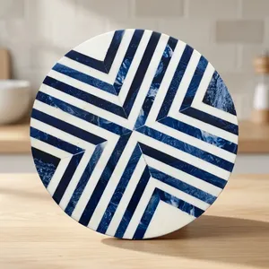 Sous-verre en résine fait main, bleu et blanc, avec incrustation géométrique, rond, pour boissons, protection décorative de table pour café, thé, repas, décoration intérieure - Product Image 6