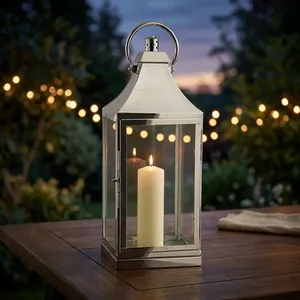 Lanterne à bougie en verre et acier inoxydable moderne, décorative, pour l'intérieur et l'extérieur, porte-bougie suspendu, résistant aux intempéries, décoration pour la maison et le jardin - Product Image 2