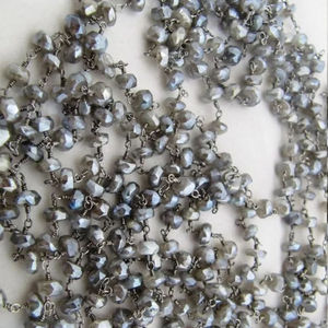 Cadena de Rosario de Labradorita Natural Mística Recubierta con Cuentas Facetadas en Forma de Rondelle de 5mm Envueltas en Alambre - Product Image 3