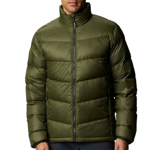 Veste matelassée pour homme, vert olive, col montant, fermeture éclair, coupe-vent, hiver, décontractée, rembourrage en polyester, coupe régulière - Product Image 1