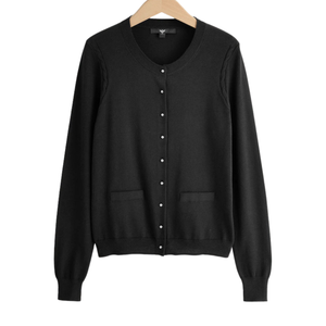 <b>Black</b> Autumn Simple Soft Touch Cotton Rich Crew Neck <b>Cardigan</b> Womens Long Sleeve Button Front Knitwear <b>Pockets</b> for Wholesale - Product Image 3