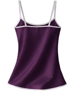 Ensemble pyjama personnalisé en satin violet foncé pour femme, comprenant un haut de pyjama et un short, vêtements de nuit doux en soie, ensemble deux pièces pour l'été avec détails blancs - Product Image 4