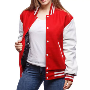 Chaqueta Universitaria Roja y Blanca para Mujer, Manga Larga, Estilo Universitario con Contraste de Color, Ropa de Abrigo para Otoño, Chaqueta Universitaria de Moda para Mujer - Product Image 1