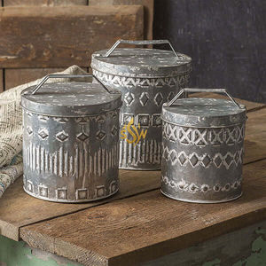 Recipiente Redondo Galvanizado Hecho a Mano, Contenedor Metálico Duradero para Almacenamiento de Cocina, Contenedor Decorativo Rústico para Alimentos - Product Image 3