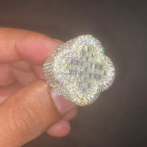 Haute qualité VVS Moissanite 3D luxe meilleur rappeur populaire 925 argent Sterling laboratoire cultivé 14K or blanc Baguette bague pour hommes - Product Image 4