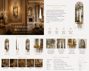 Luxury Venetian Baroque <b>Wall</b> <b>Sconce</b> Decorative <b>Wall</b> <b>Light</b> with Handcrafted Mirror Detailing, Elegant Brass Finish, - Product Image 3