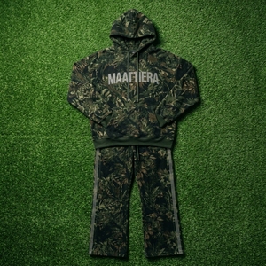 Mens Dark Green <b>Camouflage</b> Hoodie <b>Tracksuit</b> Set Wide Leg Pants Streetwear Sportswear Custom Matching Outfit - Product Image 5