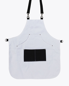 Capa de Peluquería Blanca con Bolsillos Negros, Cintura Ajustable, Uso Profesional en Salón - Product Image 1
