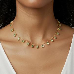 Collier exquis en pierre verte taillée en émeraude |   Bijoux de Soirée Minimalistes et Élégants pour Femmes Nouveau Produit Lancé Gajaah Argent 925 - Product Image 3