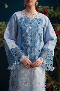 Salwar Kameez bleu brodé de fleurs pour femme, coupe ample, longueur ras du sol, tenue ethnique traditionnelle style mariage Inde Pakistan - Product Image 3