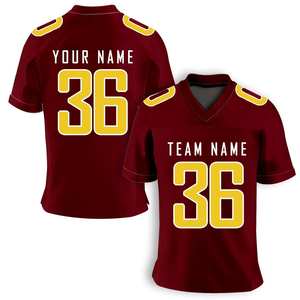 Custom Maroon Gold American Football Jersey V-Neck Short Sleeve Mesh Breathable 100% Polyester Sublimated Print Team <b>Name</b> Number - Product Image 5