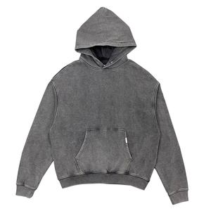 Washed Grey Oversize Hoodies Heavyweight 450GSM Cotton Fleece Snap Button Neck Custom Logo Streetwear Kangaroo Pocket Sweatshirt - Product Image 1
