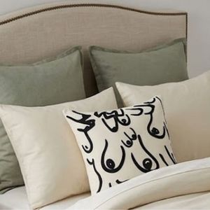 Minimalist Square Throw <b>Pillow</b> Cover With <b>Black</b> Arabic Script Pattern Screen Printed On Cream Fabric at Wholesale Price - Product Image 3