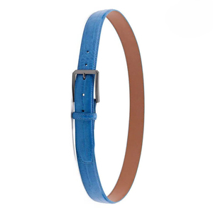 Ceinture en cuir de vachette bleu avec boucle rectangulaire en fer, style décontracté, durable, moulage monobloc - Product Image 1