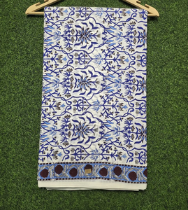 Tissu en coton tricoté 100 % à imprimé floral bleu, tissé à la main en Inde, léger, respirant, écologique, 44 yards, pour textiles de maison et cadeaux - Product Image 1