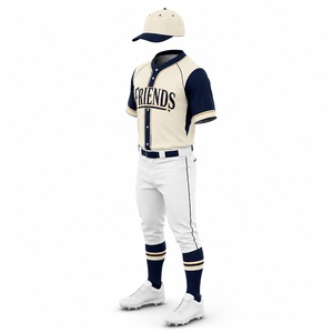 Uniforme de Béisbol de Diseño Premium para Hombre, Color Crema y Azul Marino, Algodón Transpirable, Ropa de Equipo, Talla Adulto, Servicio OEM - Product Image 4