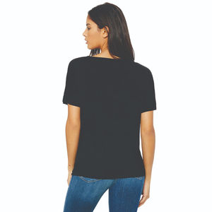 เสื้อยืดแขนสั้นคอวีสีดำสำหรับผู้หญิง ทรงปกติ ผ้าฝ้ายเจอร์ซีย์ ใส่สบายทุกฤดูกาล - Product Image 2