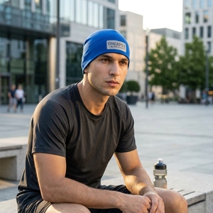 Men's <b>Blue</b> <b>Beanie</b> Hat Knit Cuffed Winter Cap Unisex Streetwear Skull Cap Custom Logo Wholesale Fashion Accessory - Product Image 5
