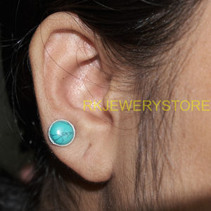 Natural Turquoise 925 Sterling <b>Silver</b> <b>Stud</b> <b>Earrings</b> Handmade Oval Cabochon Gemstone Minimalist Jewelry Gift for Women Girlfriend - Product Image 5