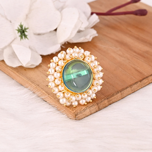 Elegante Anillo Ajustable de Latón Chapado en Oro con Topacio Azul, Hidro y Perla, Joyería de Piedras Preciosas Hecha a Mano para Mujer - Product Image 4