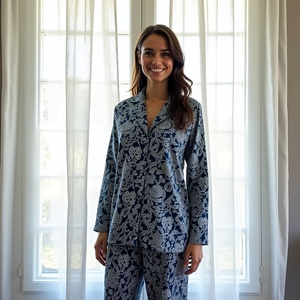 Ensemble de salon en coton durable Whisper avec poches sur mesure et pantalon long à ourlet passepoilé avec chemise à manches longues - Product Image 5