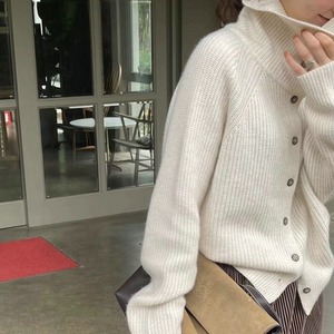 <b>Women's</b> Black Turtleneck Knit <b>Cardigan</b> Full Sleeve Thick Winter Casual 100% Acrylic Button Closure Solid Color Sweater - Product Image 3