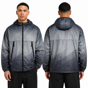 Wholesale Custom Gray Hooded Windbreaker <b>Jacket</b> Lightweight Waterproof Zip Up Streetwear Y2K OEM Supplier USA men's <b>jackets</b> - Product Image 3