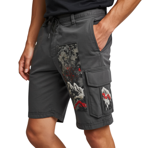 Pantalones Cortos Cargo Modernos para Hombre con Gráficos de Terreno Abstracto y Características de Almacenamiento Funcional - Product Image 1