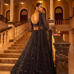 Conjunto de Lehenga de Georgette con Cuentas Negras, Traje de Saree Bordado en Tela de Red, Ropa de Fiesta y Boda Estilo Bollywood para Mujer, de Royal Export - Product Image 5