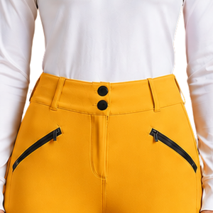Leggings d'équitation jaune doré pour femmes, taille haute, avec grip en silicone extensible et poches intégrées - Product Image 3