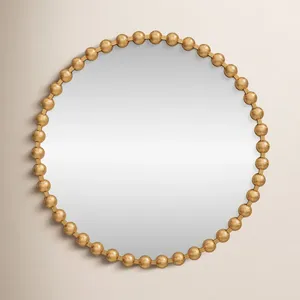 Espejo de pared circular chapado en oro con marco de cuentas, decoración artística estilo Hollywood Glam para la entrada del hogar. - Product Image 2