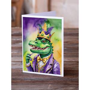 Alligator King of Mardi Gras Tarjetas de felicitación Paquete de 8 Whimsical A7 Note Tarjetas en blanco con sobres Tamaño 5x7 - Product Image 2