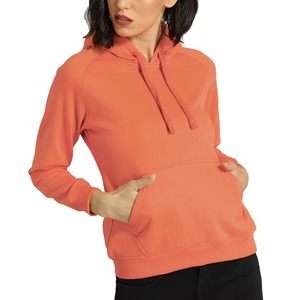 Sudadera con capucha naranja para mujer, forro polar, color sólido, informal, de manga larga, para otoño - Product Image 5