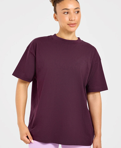 Camiseta Corta Morada Oversize para Mujer, Cuello Redondo, Manga Corta, Color Sólido, Ajuste Holgado, Tejido de Algodón Jersey, Transpirable, para Todas las Estaciones - Product Image 2