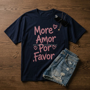 Camiseta Casual de Cuello Redondo y Manga Corta para Mujer, Estampado 'More Amor Por Favor', 100% Algodón, Corte Holgado, Primavera Verano, Tejido Jersey - Product Image 1