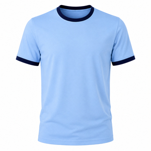 เสื้อยืดเจอร์ซีย์ผ้าฝ้าย 100% หนานุ่ม แต่งขอบยางยืดตัดกัน เสื้อลำลอง สกรีนโลโก้ได้ เสื้อยืดเปล่าคุณภาพพรีเมียม เสื้อยืดผู้ชาย - Product Image 1