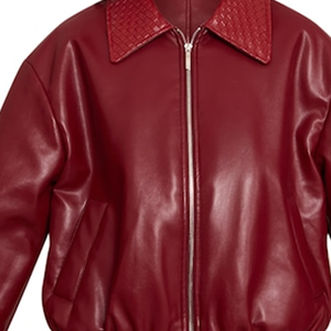 Custom Sorority <b>Red</b> Quilted Collar Faux Leather Jacket Women's Slim Motorcycle Style Wholesale Manufacturer Private Label OEM - Product Image 5
