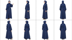 Islamic Muslim Modest Maxi <b>Dress</b> with Hijab and Waist Belt Satin Silk Anti-Wrinkle <b>Loose</b> Fit - Product Image 2