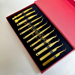 Pince à épiler pour cils GETUP BROSONS IMPEX 90/curve/isolation en acier inoxydable doré, pointe lisse, poignée diamantée, haute qualité - Product Image 1