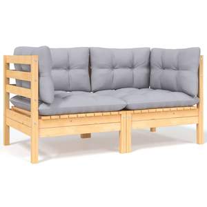 Conjunto de Muebles de Jardín de Madera de Pino Maciza con Tela (100% Poliéster) en Gris - Product Image 6