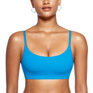Women's <b>Blue</b> Spaghetti Strap Sports <b>Bra</b> Scoop Neck Seamless Medium Support Yoga Top Solid Color - Product Image 1