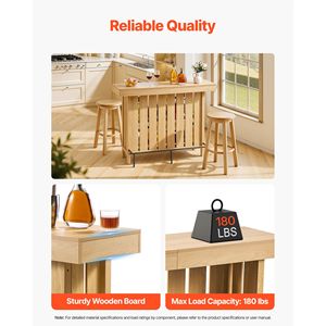 Mueble Bar Negro de 3 Niveles con Estantes de Almacenamiento, Mesa para Vinos, Patas Ajustables, Caja de Almacenamiento para Abrebotellas, Unidad de Bar para el Hogar, Reposapiés Cómodo - Product Image 4