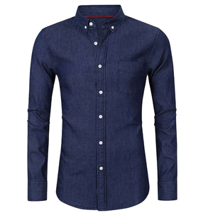 Chemise Oxford pour homme, coupe classique, manches classiques, bleu uni, décontractée, boutonnée, col rond, 100% coton, tissu tricoté, anti-rétrécissement - Product Image 3