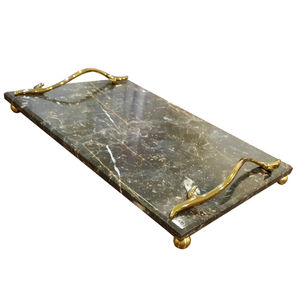 ถาดเสิร์ฟหินอ่อนสีขาวสุดหรู พร้อมหูจับโลหะสีเงินลายถัก รูปทรงสี่เหลี่ยมผืนผ้า สำหรับตกแต่งโต๊ะกาแฟและบ้าน - Product Image 3