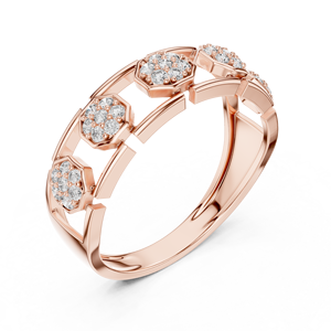 Bague ouverte de luxe en alliage d'argent sterling avec pavé hexagonal de moissanite |   Bague de créateur plaquée or rose pour hommes et femmes - Product Image 2