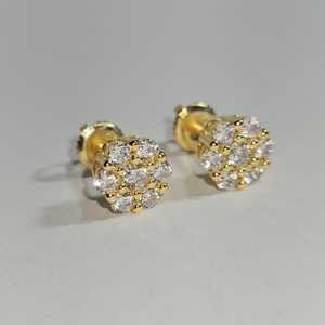 Moissanite Round Cut Diamond Flower Stud <b>Earrings</b> 925 Sterling <b>Silver</b> With Gold Plated Flower Stud For <b>Wedding</b> Parties Gift - Product Image 1