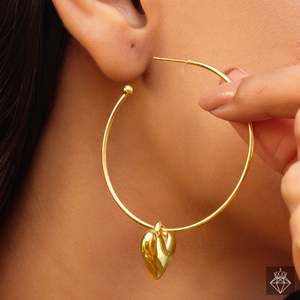 PRAO Anti-Tarnish Golden Heart <b>Hoops</b> <b>Fashion</b> <b>Earings</b> with Premium Anti-Tarnish Finish - Product Image 1