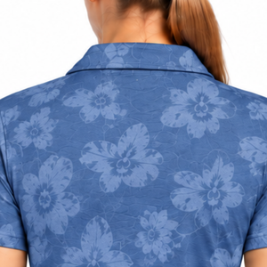 Polo de Golf de Manga Corta para Mujer, Color Azul Denim, Estampado Floral, Deportivo, Transpirable, Personalizable, Venta al Por Mayor - Product Image 5