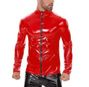 Custom Logo <b>Men's</b> <b>Leather</b> Moto <b>Jacket</b> Stand Collar Zipper Closure Slim Fit Waterproof Solid Color Regular Length Autumn Casual - Product Image 2